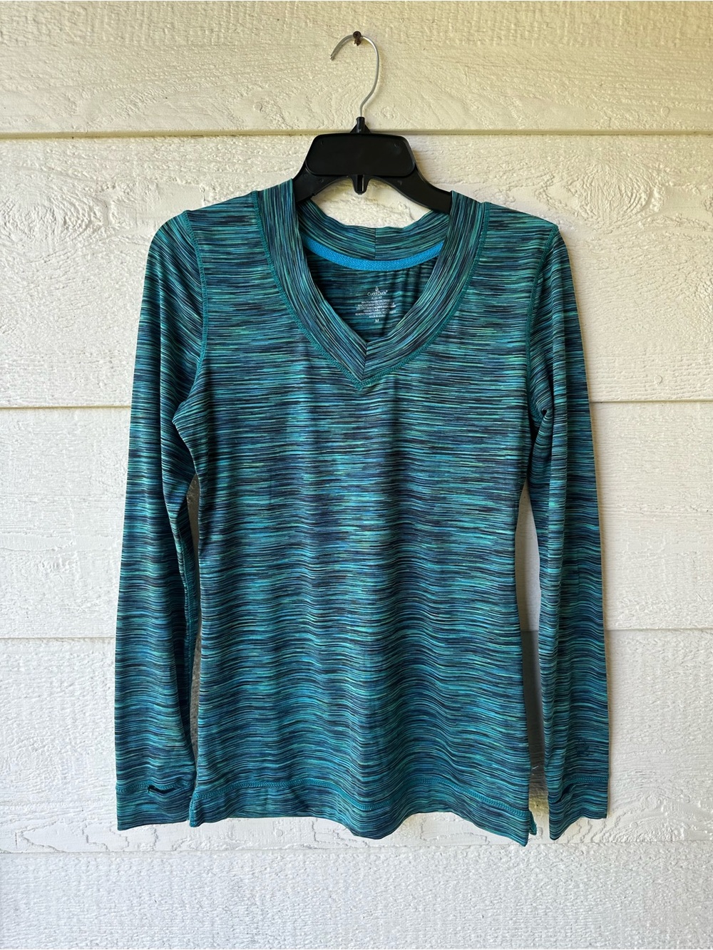 Blue, teal, and black striped long sleeve